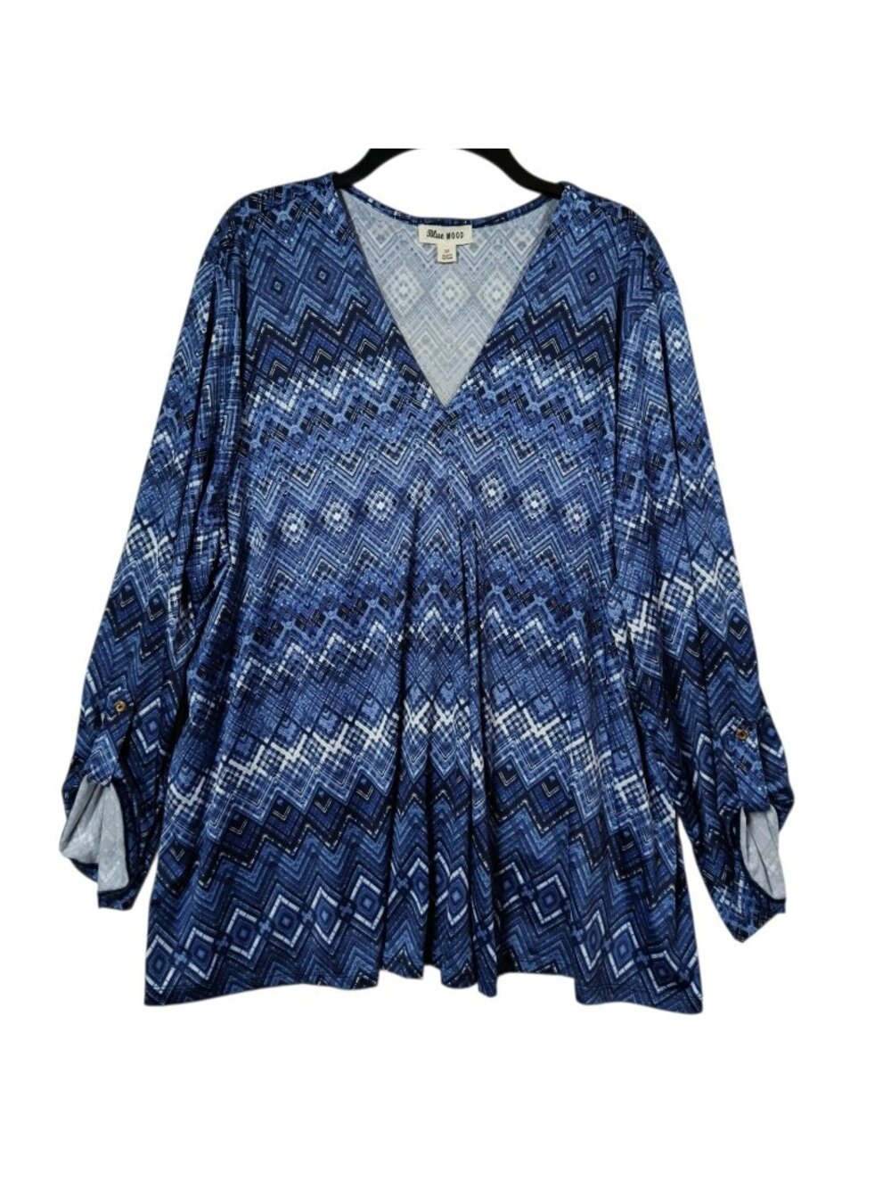 Blue Mood Size 3X Shirt V-Neck Long Sleeve Printed Shirt Top